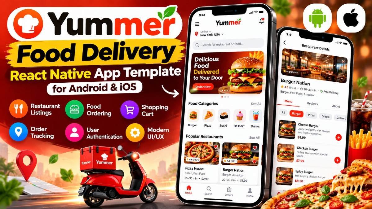 Yummer – Food Delivery React Native App Template for Android &amp; iOS