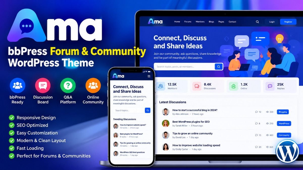 Ama – bbPress Forum &amp; Community WordPress Theme for Discussion Websites