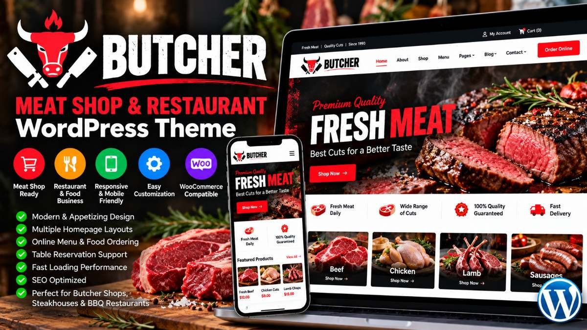 Butcher – Meat Shop &amp; Restaurant WordPress Theme for BBQ, Steakhouse &amp; Food Businesses