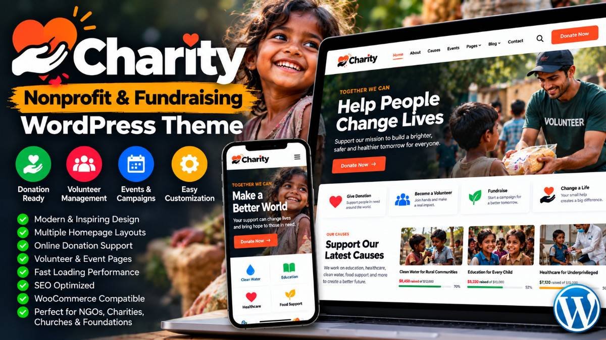 Charity – Nonprofit &amp; Fundraising WordPress Theme for NGOs, Donations &amp; Volunteer Organizations