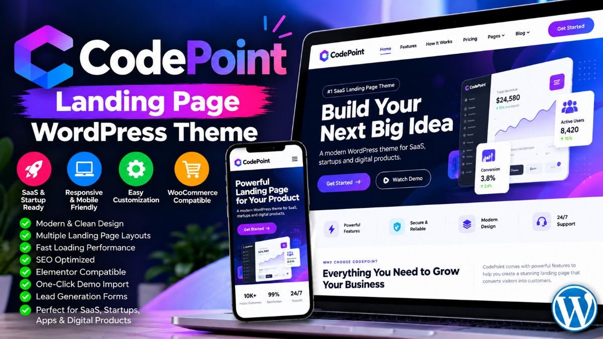 CodePoint – Landing Page WordPress Theme for SaaS, Startups &amp; Digital Products