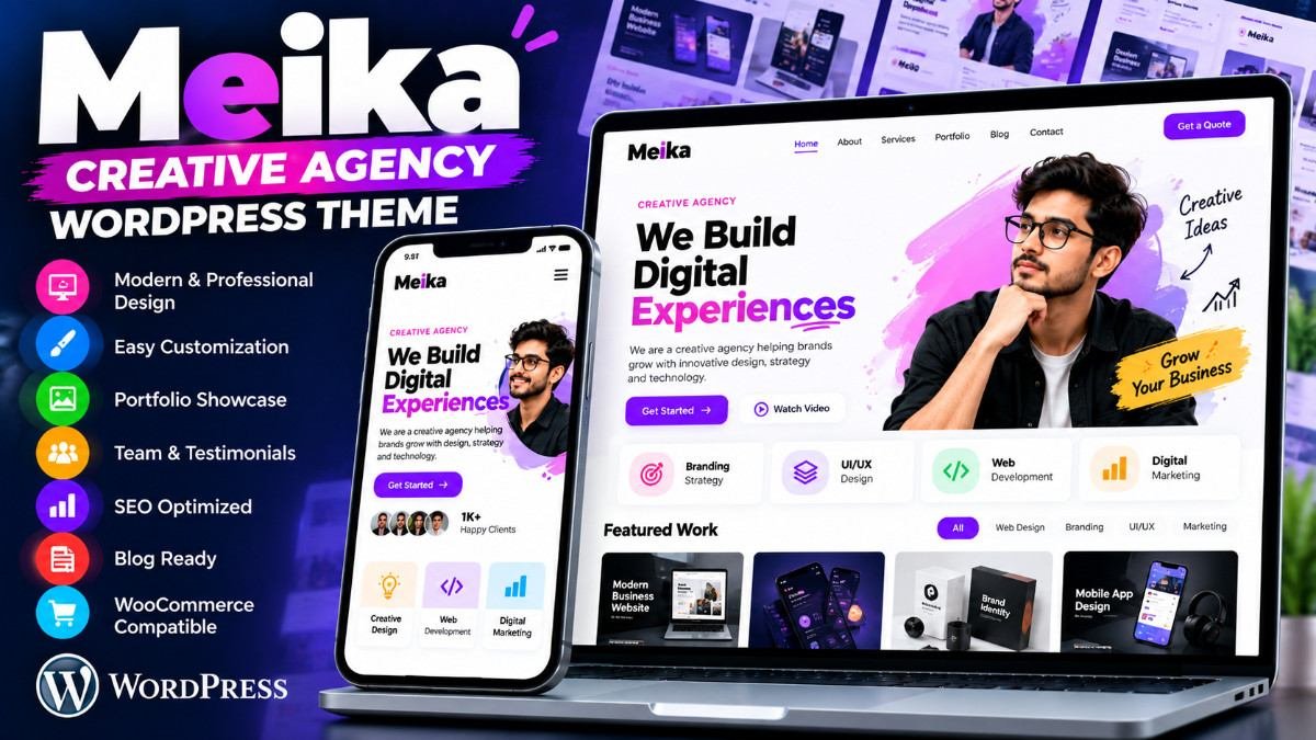 Meika – Creative Agency WordPress Theme | Digital Agency, Portfolio &amp; Business Website Theme
