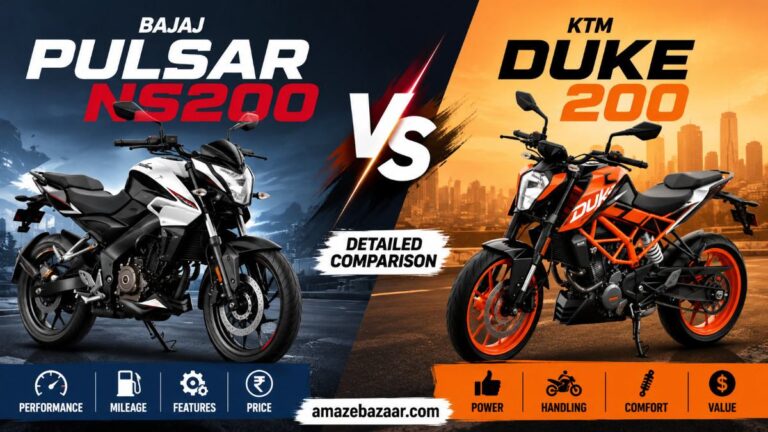 Bajaj Pulsar NS200 and KTM Duke 200 parked side by side comparison