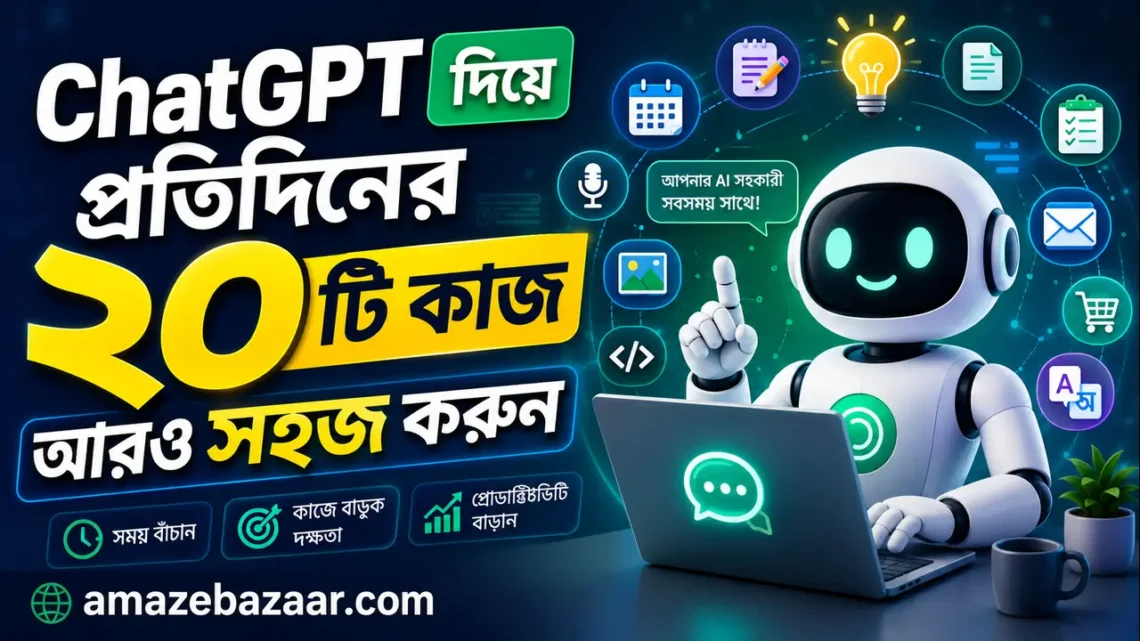ChatGPT দিয়ে প্রতিদিনের ২০টি কাজ আরও সহজ করুন আজকের দিনে কৃত্রিম বুদ্ধিমত্তা (AI) আর শুধু প্রযুক্তিবিদদের বিষয় নয়। এখন একজন ছাত্র, চাকরিজীবী, ব্যবসায়ী, ফ্রিল্যান্সার কিংবা গৃহিণী—প্রায় সবাই ChatGPT ব্যবহার করে নিজের দৈনন্দিন কাজকে আরও সহজ এবং দ্রুত করতে পারেন। অনেকেই এখনও মনে করেন ChatGPT শুধু প্রশ্নের উত্তর দেয়। কিন্তু বাস্তবে এটি আপনার ব্যক্তিগত সহকারী, লেখক, শিক্ষক, গবেষণা সহযোগী এবং আইডিয়া পার্টনার হিসেবে কাজ করতে পারে। এই লেখায় আমরা জানব ChatGPT দিয়ে প্রতিদিনের এমন ২০টি বাস্তব কাজ, যা আপনার সময় বাঁচাবে এবং কাজের মান বাড়াবে। ১. ইমেইল লিখুন কয়েক সেকেন্ডে অফিস বা ব্যক্তিগত কাজের জন্য সুন্দর ও প্রফেশনাল ইমেইল লেখা অনেকের কাছেই কঠিন মনে হয়। ChatGPT-কে শুধু বলুন— "একটি ইন্টারভিউ রিসিডিউল করার জন্য ভদ্র ইংরেজি ইমেইল লিখে দাও।" কয়েক সেকেন্ডেই সুন্দর একটি ইমেইল তৈরি হয়ে যাবে। ২. ইংরেজি শেখার পার্টনার প্রতিদিন ইংরেজিতে কথা বলার মানুষ পাওয়া সবসময় সম্ভব হয় না। ChatGPT-এর সঙ্গে ইংরেজিতে কথোপকথনের প্র্যাকটিস করতে পারেন। এটি আপনার ভুল শুধরে দিতে পারে এবং আরও ভালো বাক্য সাজিয়ে দিতে পারে। ৩. পড়াশোনার বিষয় সহজভাবে বুঝুন কোনো কঠিন বিষয় বুঝতে সমস্যা হলে ChatGPT-কে বলুন— "এই বিষয়টি ক্লাস ৮-এর ছাত্রের মতো সহজ ভাষায় বুঝিয়ে দাও।" জটিল বিষয়ও সহজ হয়ে যাবে। ৪. নোট তৈরি করুন বড় কোনো অধ্যায় পড়তে ইচ্ছা করছে না? ChatGPT দিয়ে গুরুত্বপূর্ণ পয়েন্টগুলো সংক্ষেপে নোট বানিয়ে নিতে পারেন। পরীক্ষার আগে এটি খুবই কার্যকর। ৫. রেজুমে উন্নত করুন চাকরির আবেদন করার আগে আপনার Resume আরও আকর্ষণীয় করতে ChatGPT সাহায্য করতে পারে। এটি— ভাষা ঠিক করবে ভুল সংশোধন করবে ATS Friendly করবে Professional Summary লিখে দেবে ৬. ইন্টারভিউ প্রস্তুতি ChatGPT-কে বলুন— "Frontend Developer Interview-এর ৩০টি প্রশ্ন করো।" এটি একে একে প্রশ্ন করবে এবং আপনার উত্তর মূল্যায়নও করতে পারে। ৭. সোশ্যাল মিডিয়া ক্যাপশন লিখুন Facebook, Instagram কিংবা LinkedIn পোস্টের জন্য সুন্দর Caption লিখতে সময় লাগে। ChatGPT মুহূর্তেই বিভিন্ন ধরনের Caption তৈরি করে দিতে পারে। ৮. ব্লগ লেখায় সাহায্য আপনি যদি Blogger বা WordPress ব্যবহার করেন, তাহলে ChatGPT হতে পারে অসাধারণ সহকারী। এটি সাহায্য করতে পারে— Blog Idea SEO Title Meta Description Outline FAQ Conclusion ৯. YouTube Script তৈরি ভিডিও বানানোর আগে Script লিখতে সময় লাগে। ChatGPT ভিডিওর জন্য— Hook Intro Main Content CTA সবকিছু সাজিয়ে দিতে পারে। ১০. দৈনিক To-do List তৈরি দিনের কাজগুলো এলোমেলো হয়ে যায়? ChatGPT-কে আপনার কাজগুলো লিখে দিন। এটি Priority অনুযায়ী সুন্দর To-do List তৈরি করে দেবে। ১১. রান্নার আইডিয়া ফ্রিজে কী আছে সেটা লিখুন। যেমন— ডিম আলু টমেটো ChatGPT বলে দিতে পারে কী কী রান্না করা সম্ভব। ১২. ভ্রমণ পরিকল্পনা কোথাও ঘুরতে যাওয়ার আগে ChatGPT-কে বলুন— "দুই দিনের দার্জিলিং ট্রিপ প্ল্যান করে দাও।" এটি— কোথায় যাবেন কোথায় থাকবেন কী খাবেন আনুমানিক খরচ সব সাজিয়ে দিতে পারে। ১৩. নতুন দক্ষতা শেখা Coding, Excel, Photoshop, Digital Marketing—যে কোনো নতুন Skill শেখার জন্য ChatGPT একটি Learning Roadmap তৈরি করতে পারে। এমনকি প্রতিদিন কী পড়বেন তাও বলে দিতে পারে। ১৪. গণিতের সমস্যা সমাধান শুধু উত্তর নয়। ChatGPT ধাপে ধাপে বুঝিয়ে সমাধান দেখাতে পারে। ফলে বিষয়টি শেখাও সহজ হয়। ১৫. অনুবাদ বাংলা থেকে ইংরেজি কিংবা ইংরেজি থেকে বাংলা—দুই দিকেই দ্রুত অনুবাদ করা যায়। এছাড়া Formal এবং Informal Tone-এও অনুবাদ করা সম্ভব। ১৬. অফিস ডকুমেন্ট তৈরি Meeting Notes Report Proposal Presentation Outline Minutes of Meeting এসব খুব দ্রুত তৈরি করা যায়। ১৭. আইডিয়া বের করা কোনো নতুন ব্যবসা, YouTube Channel বা Blog শুরু করতে চাইছেন? ChatGPT শত শত নতুন আইডিয়া দিতে পারে। এছাড়া সেই আইডিয়ার ভালো-মন্দও বিশ্লেষণ করতে পারে। ১৮. সময় ব্যবস্থাপনা অনেকেই সারাদিন ব্যস্ত থাকেন কিন্তু কাজ শেষ হয় না। ChatGPT আপনার রুটিন দেখে— Time Blocking Pomodoro Plan Daily Schedule তৈরি করে দিতে পারে। ১৯. কোডিংয়ে সাহায্য Programming শিখছেন? ChatGPT— HTML CSS JavaScript Python SQL সহ বিভিন্ন ভাষায় কোড লিখতে, Debug করতে এবং Error বুঝতে সাহায্য করে। তবে গুরুত্বপূর্ণ প্রজেক্টে ব্যবহার করার আগে কোড অবশ্যই নিজে পরীক্ষা করে নেওয়া উচিত। ২০. নতুন কিছু শেখার ব্যক্তিগত শিক্ষক সবচেয়ে বড় সুবিধা হলো ChatGPT আপনার শেখার গতি অনুযায়ী উত্তর দেয়। আপনি যত প্রশ্ন করবেন, তত বিস্তারিত ব্যাখ্যা পাবেন। এটি কখনও বিরক্ত হয় না এবং বারবার একই বিষয় বুঝিয়ে দিতে পারে। ChatGPT ব্যবহার করার সময় যেসব বিষয় মনে রাখবেন ChatGPT অনেক কাজে সাহায্য করলেও এটি সবসময় শতভাগ সঠিক নাও হতে পারে। তাই— গুরুত্বপূর্ণ তথ্য যাচাই করুন। চিকিৎসা বা আইনি সিদ্ধান্তের জন্য বিশেষজ্ঞের পরামর্শ নিন। ব্যক্তিগত পাসওয়ার্ড বা সংবেদনশীল তথ্য শেয়ার করবেন না। AI-এর উত্তরকে সহায়ক হিসেবে ব্যবহার করুন, চূড়ান্ত সত্য হিসেবে নয়। ChatGPT থেকে ভালো উত্তর পাওয়ার টিপস আপনি যত পরিষ্কারভাবে প্রশ্ন করবেন, উত্তরও তত ভালো হবে। উদাহরণ: ❌ "ইংরেজি শেখাও" ✔️ "প্রতিদিন ১৫ মিনিটে Spoken English শেখার জন্য ৩০ দিনের প্ল্যান তৈরি করো।" অর্থাৎ, বিস্তারিত নির্দেশনা দিলে ChatGPT আরও কার্যকর উত্তর দিতে পারে। ভবিষ্যতের কাজের ধরন বদলে দিচ্ছে AI বিশ্বজুড়ে AI দ্রুত জনপ্রিয় হচ্ছে। অনেক প্রতিষ্ঠান ইতোমধ্যেই ChatGPT-এর মতো টুল ব্যবহার করে সময় বাঁচাচ্ছে এবং উৎপাদনশীলতা বাড়াচ্ছে। তবে AI মানুষের বিকল্প নয়। বরং এটি এমন একটি সহকারী, যা আপনাকে আরও দ্রুত, দক্ষ এবং স্মার্টভাবে কাজ করতে সাহায্য করে। যারা এখন থেকেই AI ব্যবহার শিখবেন, ভবিষ্যতে তাদের কাজের সুযোগ আরও বাড়তে পারে। উপসংহার ChatGPT শুধু একটি চ্যাটবট নয়—এটি আপনার দৈনন্দিন জীবনের একটি শক্তিশালী ডিজিটাল সহকারী। ইমেইল লেখা থেকে শুরু করে পড়াশোনা, অফিসের কাজ, কনটেন্ট তৈরি, সময় ব্যবস্থাপনা, ভাষা শেখা কিংবা নতুন দক্ষতা অর্জন—প্রতিটি ক্ষেত্রেই এটি আপনার কাজকে সহজ করতে পারে। আপনি যদি এখনও ChatGPT নিয়মিত ব্যবহার না করে থাকেন, তাহলে আজই ছোট ছোট কাজ দিয়ে শুরু করুন। ধীরে ধীরে বুঝতে পারবেন কীভাবে AI আপনার সময় বাঁচিয়ে উৎপাদনশীলতা কয়েকগুণ বাড়িয়ে দিতে পারে। FAQ ChatGPT কি বিনামূল্যে ব্যবহার করা যায়? হ্যাঁ। ChatGPT-এর একটি ফ্রি সংস্করণ রয়েছে। এছাড়া অতিরিক্ত সুবিধার জন্য পেইড প্ল্যানও পাওয়া যায়। ChatGPT কি বাংলায় কাজ করতে পারে? অবশ্যই। বাংলা ভাষায় প্রশ্ন করলে ChatGPT বাংলাতেই উত্তর দিতে পারে। ChatGPT কি অফিসের কাজে ব্যবহার করা নিরাপদ? সাধারণ লেখালেখি ও পরিকল্পনার কাজে ব্যবহার করা যায়। তবে গোপন বা সংবেদনশীল তথ্য শেয়ার করা উচিত নয়। ChatGPT কি ছাত্রদের জন্য উপকারী? হ্যাঁ। পড়াশোনা, নোট তৈরি, প্রশ্নোত্তর, ভাষা শেখা এবং পরীক্ষার প্রস্তুতিতে ChatGPT অত্যন্ত সহায়ক। ChatGPT কি চাকরি কেড়ে নেবে? AI কিছু কাজের ধরন বদলে দিচ্ছে, তবে নতুন ধরনের কাজও তৈরি করছে। AI ব্যবহার করার দক্ষতা ভবিষ্যতে একটি গুরুত্বপূর্ণ কর্মদক্ষতা হয়ে উঠতে পারে।