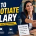 Professional blog thumbnail illustrating salary negotiation, featuring a confident business professional shaking hands during a job offer discussion with bold text reading "How to Negotiate Salary" and the Amazebazaar.com watermark.