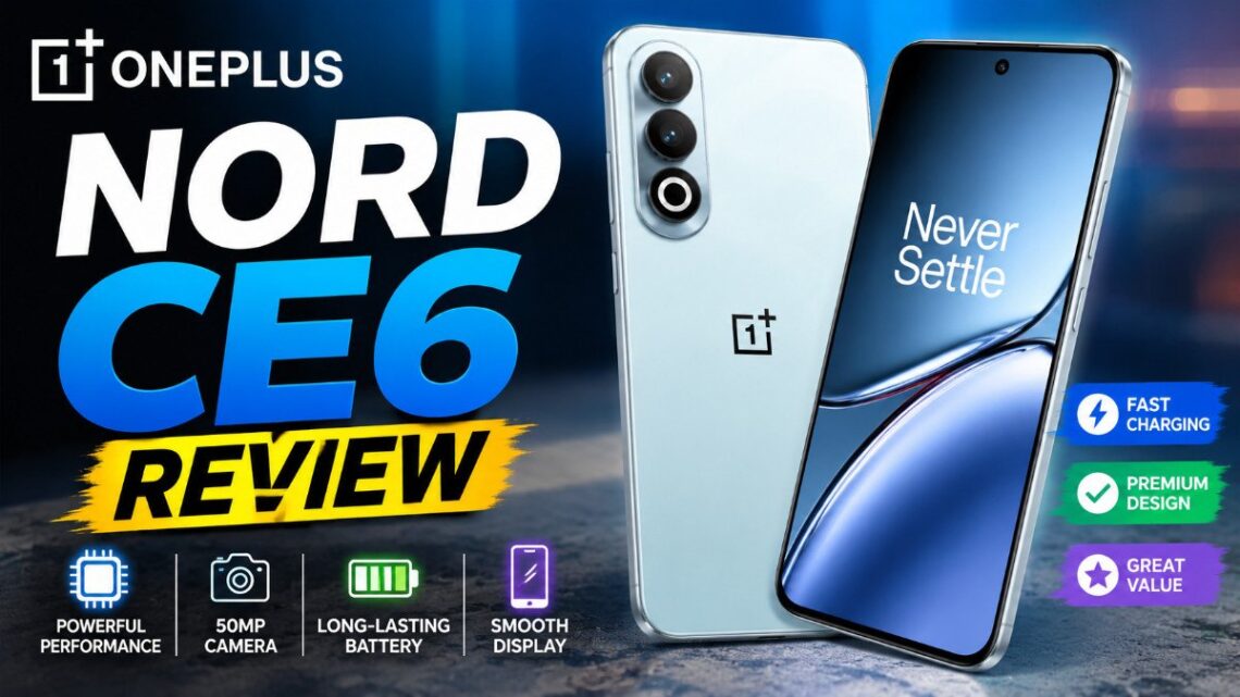 OnePlus Nord CE6 smartphone in Fresh Blue showing its 6.78-inch AMOLED display