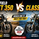 Royal Enfield Bullet 350 vs Classic 350 comparison thumbnail showing both motorcycles side by side with a VS design for a detailed 2026 comparison.