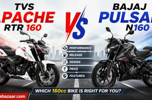 TVS Apache RTR 160 4V and Bajaj Pulsar N160 parked side by side for comparison