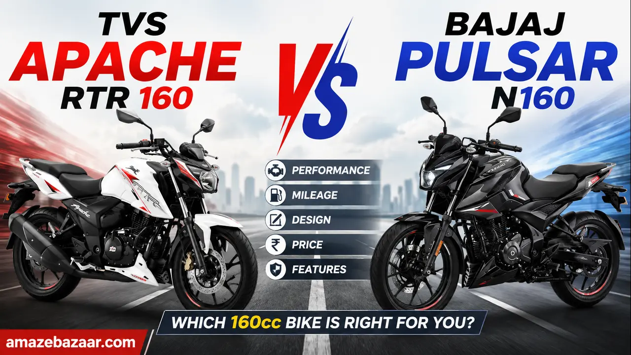 TVS Apache RTR 160 4V and Bajaj Pulsar N160 parked side by side for comparison
