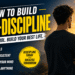 Motivational thumbnail showing a person looking toward a mountain summit at sunrise with the text "How to Build Self-Discipline" and success-focused graphics.