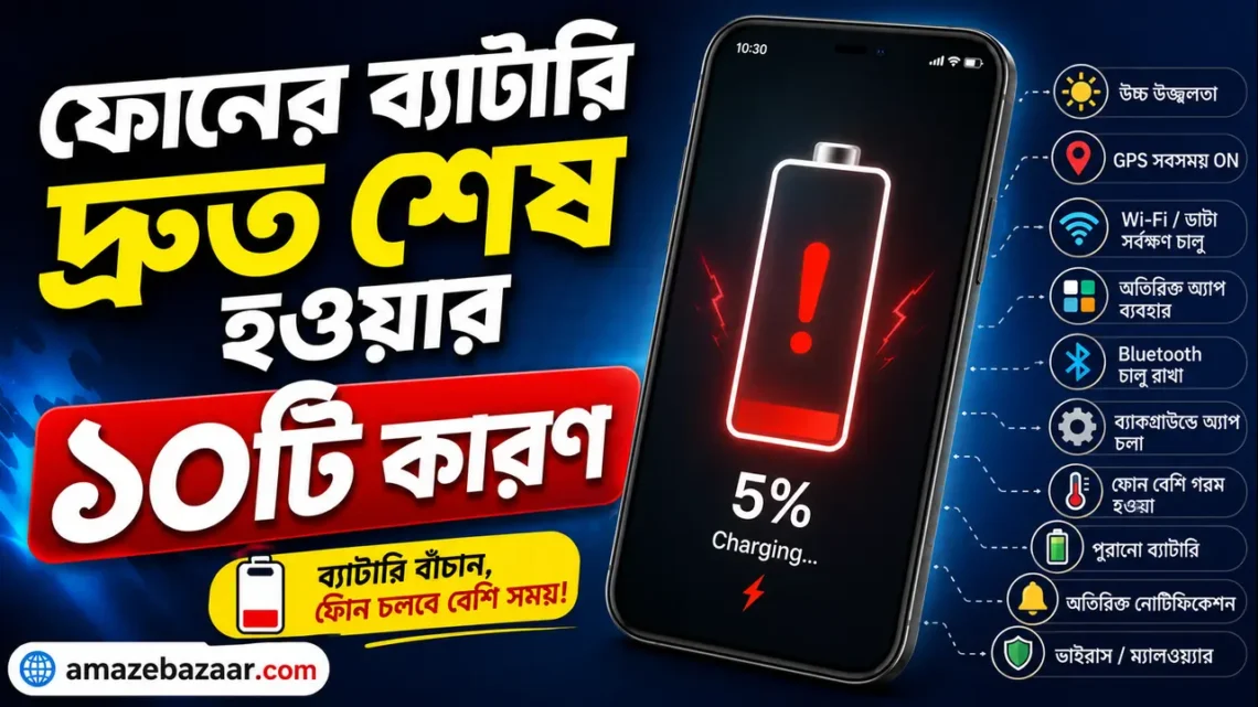 ফোনের ব্যাটারি দ্রুত শেষ হওয়ার কারণ