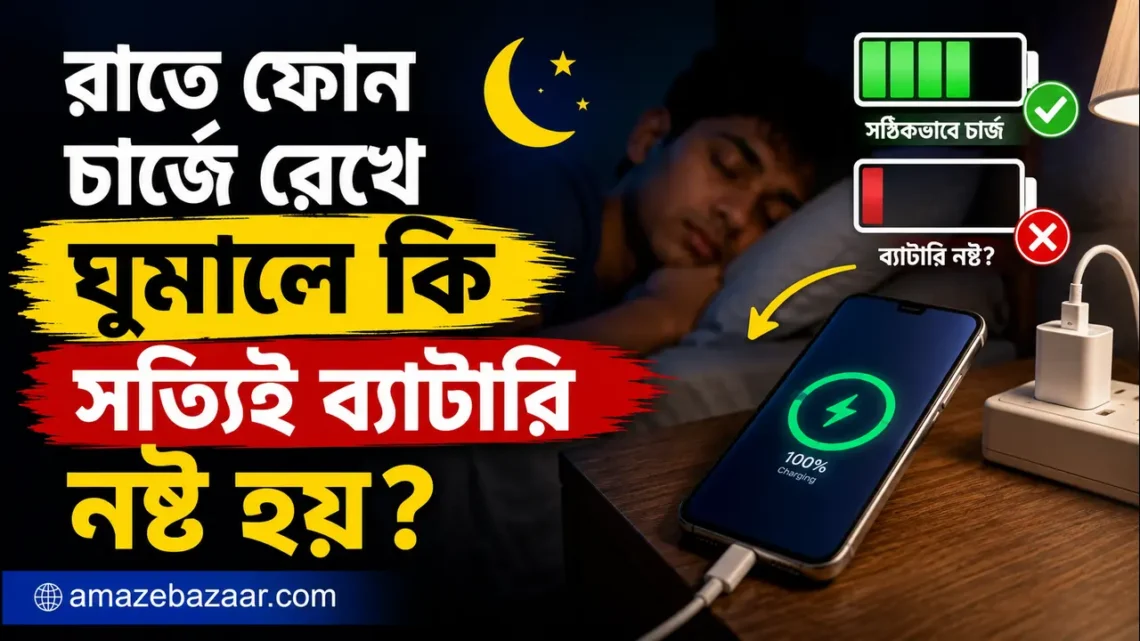 generate blog thumbnail 1280x720'রাতে ফোন চার্জে রেখে ঘুমালে কি সত্যিই ব্যাটারি নষ্ট হয়
