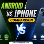Android and iPhone smartphones placed side by side for comparison