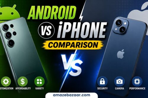 Android and iPhone smartphones placed side by side for comparison