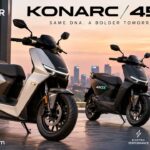 Ather 450X electric scooter in a premium white and black finish parked outdoors, showcasing its sporty design, LED headlamp, and modern styling.