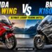 Honda Gold Wing vs BMW K1600GTL luxury touring motorcycles side-by-side comparison on a scenic mountain road.