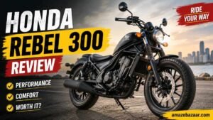 Honda Rebel 300 cruiser motorcycle parked outdoors in Matte Black Metallic