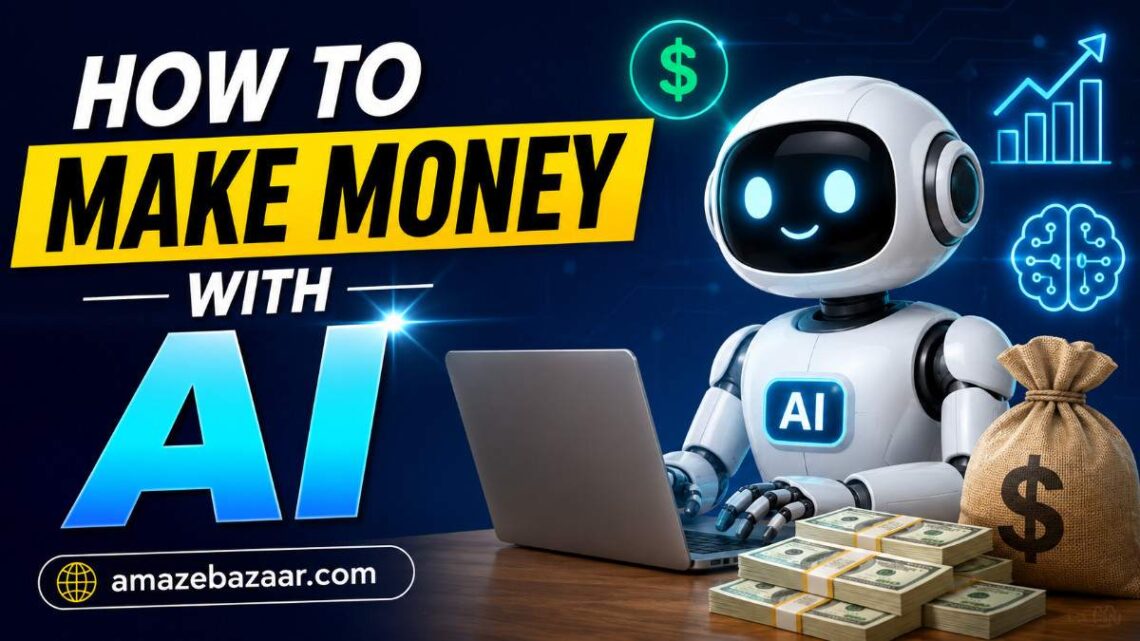 Person using a laptop with AI tools to earn money online in 2027