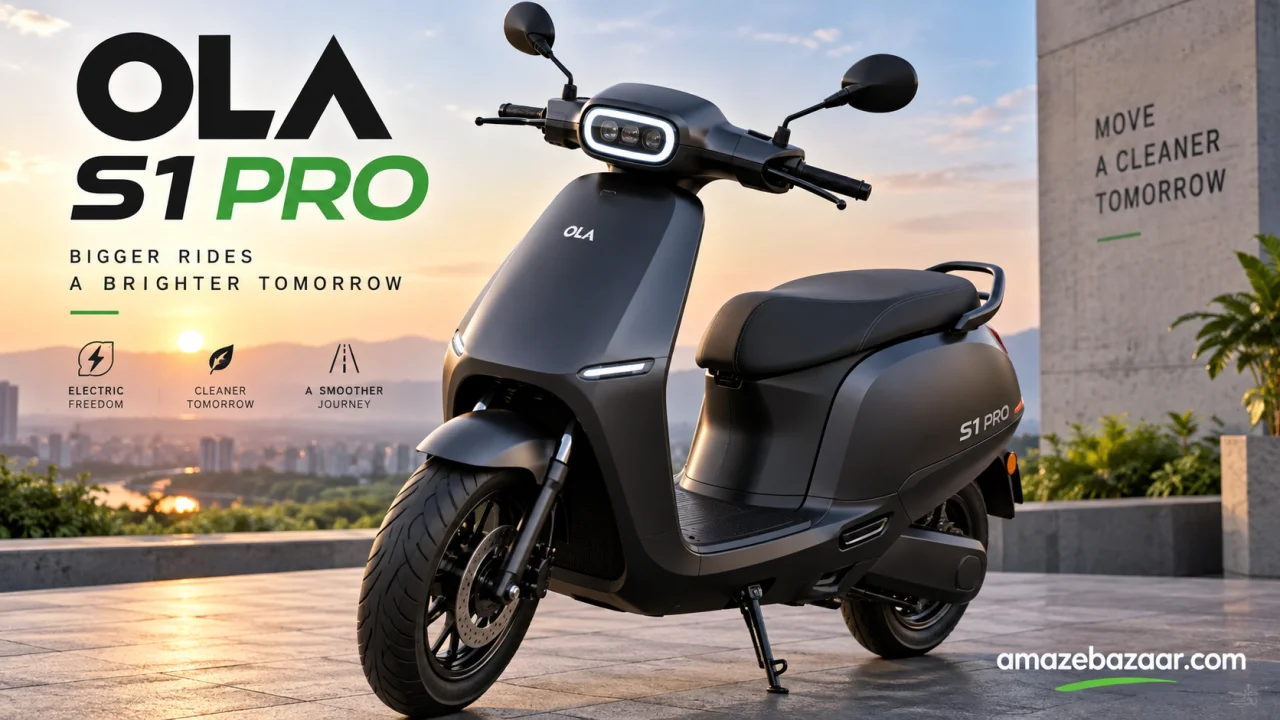 Ola S1 Pro electric scooter parked outdoors showcasing modern design and LED headlamp.