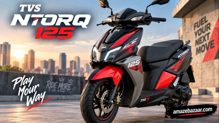 TVS NTORQ 125 sporty scooter parked in an urban setting.
