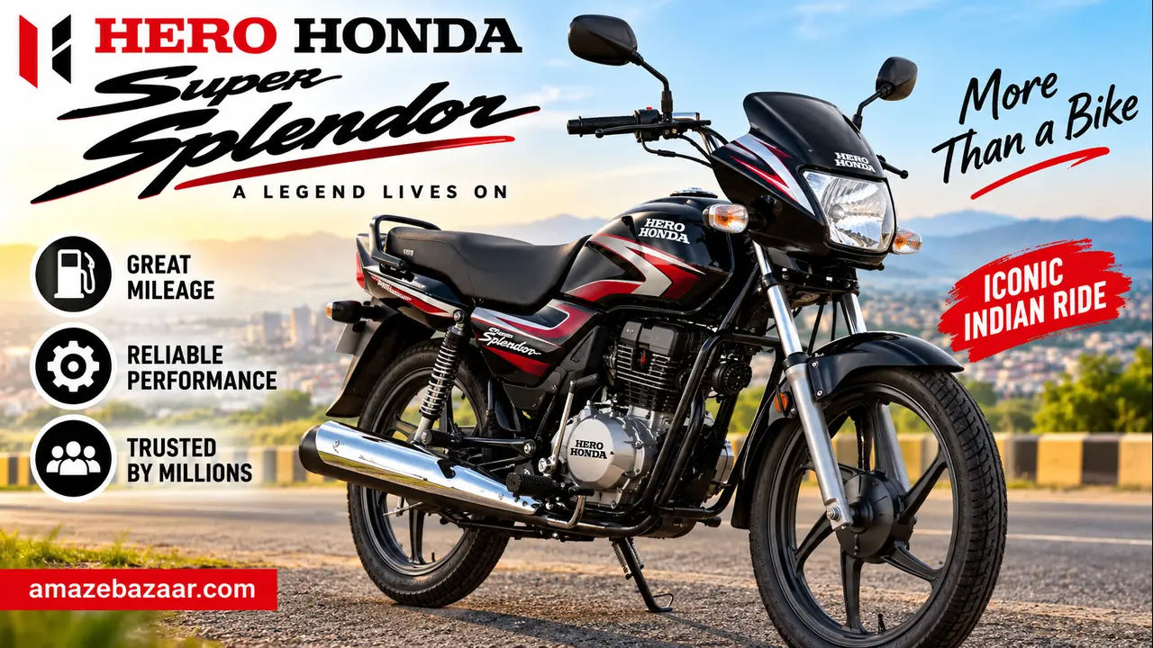 Hero Honda Super Splendor commuter motorcycle parked on a road for detailed review