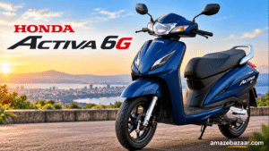 Honda Activa 6G scooter parked at a scenic viewpoint for detailed review.