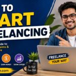 Freelancer working on a laptop at a home desk while planning a freelance career